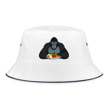 Cool Gorilla with Vegetable Plate Monkey Motif - Bucket Hat - white/navy - Front