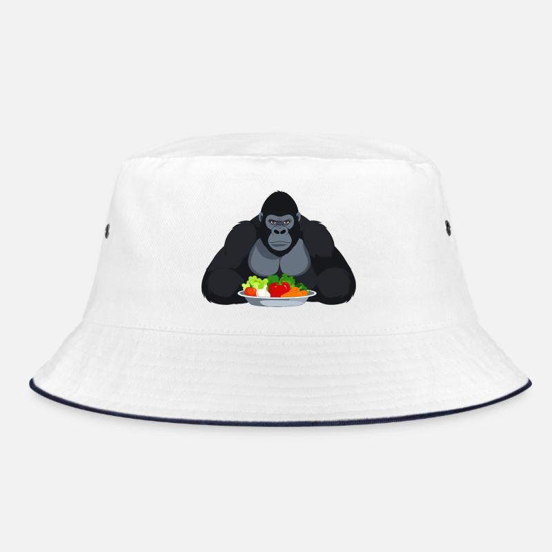 Cool Gorilla with Vegetable Plate Monkey Motif Bucket Hat
