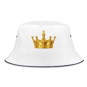 Goldene Krone Ornament - Bucket Hat - Weiß/Navy - Vorne