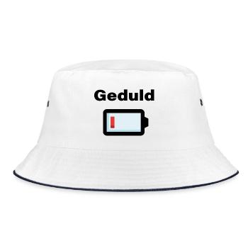 Geduld leer – Akku Symbol Lustiger Spruch - Bucket Hat - Weiß/Navy - Vorne