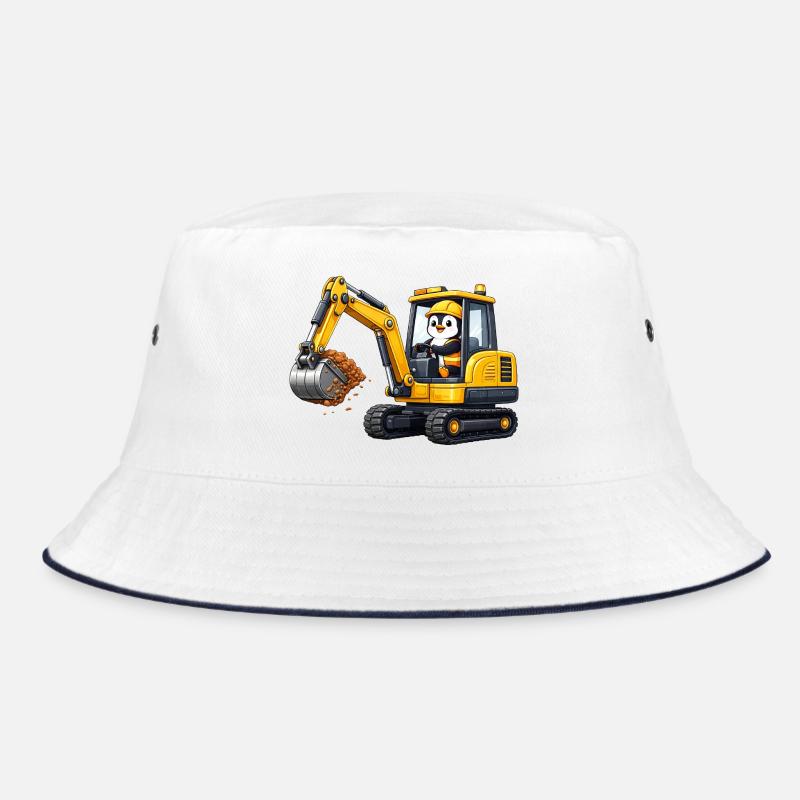 Süßer Pinguin Baggerfahrer Bauarbeiter Cartoon - Bucket Hat - Weiß/Navy