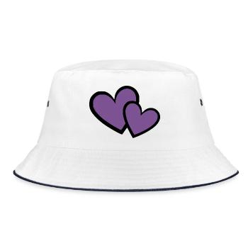 2 violette Herzen Herz violett Herzmuster - Bucket Hat - Weiß/Navy - Vorne