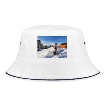 Snowboard auf sonniger Piste  - Bucket Hat - Weiß/Navy - Vorne