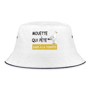 Beware of the storm – seagull on the yellow quay - Bucket Hat - white/navy - Front