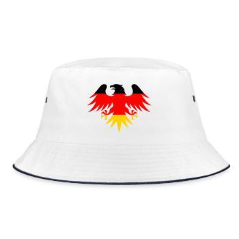Adler im Rot Gelb Flaggenstil - Bucket Hat - Weiß/Navy - Vorne