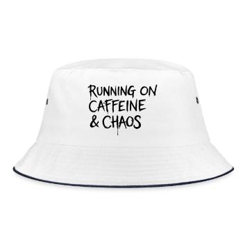 Laufen auf Koffein- und Chaos-Shirt - Bucket Hat - Weiß/Navy - Vorne