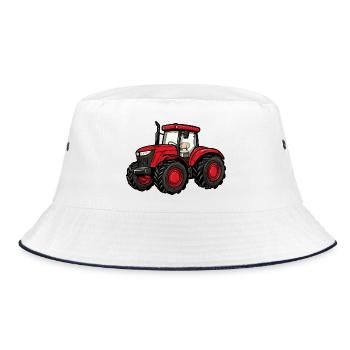 Roter Traktor Cartoon - Bucket Hat - Weiß/Navy - Vorne