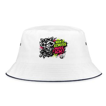 Lustiger Waschbär Spruch Nen Scheiss muss ich - Bucket Hat - Weiß/Navy - Vorne