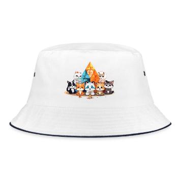 Cats in front of colorful crystal pyramids - Bucket Hat - white/navy - Front