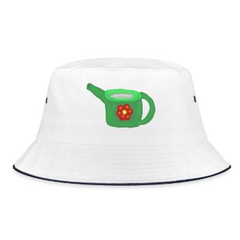 Grüne Gießkanne mit roter Blume - Bucket Hat - Weiß/Navy - Vorne