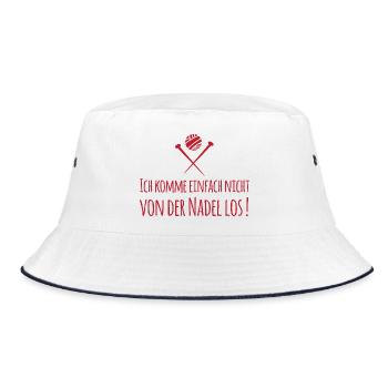 Komme nicht von der Nadel los / Stricken, Häckeln - Bucket Hat - Weiß/Navy - Vorne