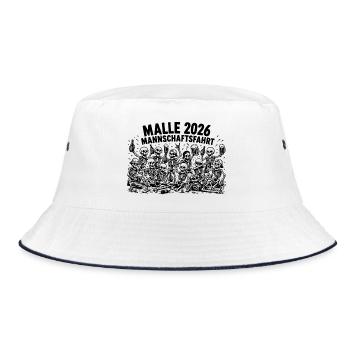 Malle 2026 Mannschaftsfahrt, anschnallen Freunde - Bucket Hat - Weiß/Navy - Vorne