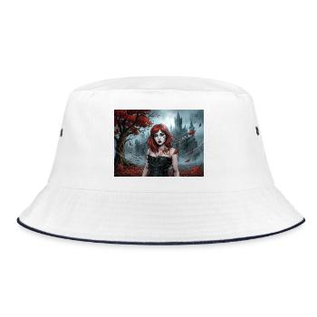 Redhead gothic woman in autumn magic - Bucket Hat - white/navy - Front