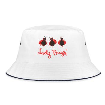 Dancing Ladybug Trio – Cute Cartoon Design - Bucket Hat - Weiß/Navy - Vorne