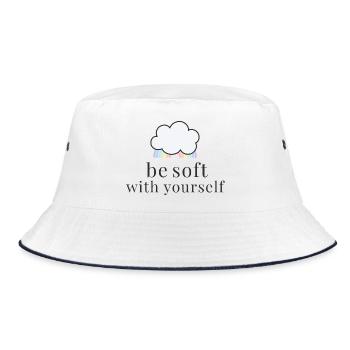 Be Soft With Yourself Wolke mit Pastell Regenbogen - Bucket Hat - Weiß/Navy - Vorne