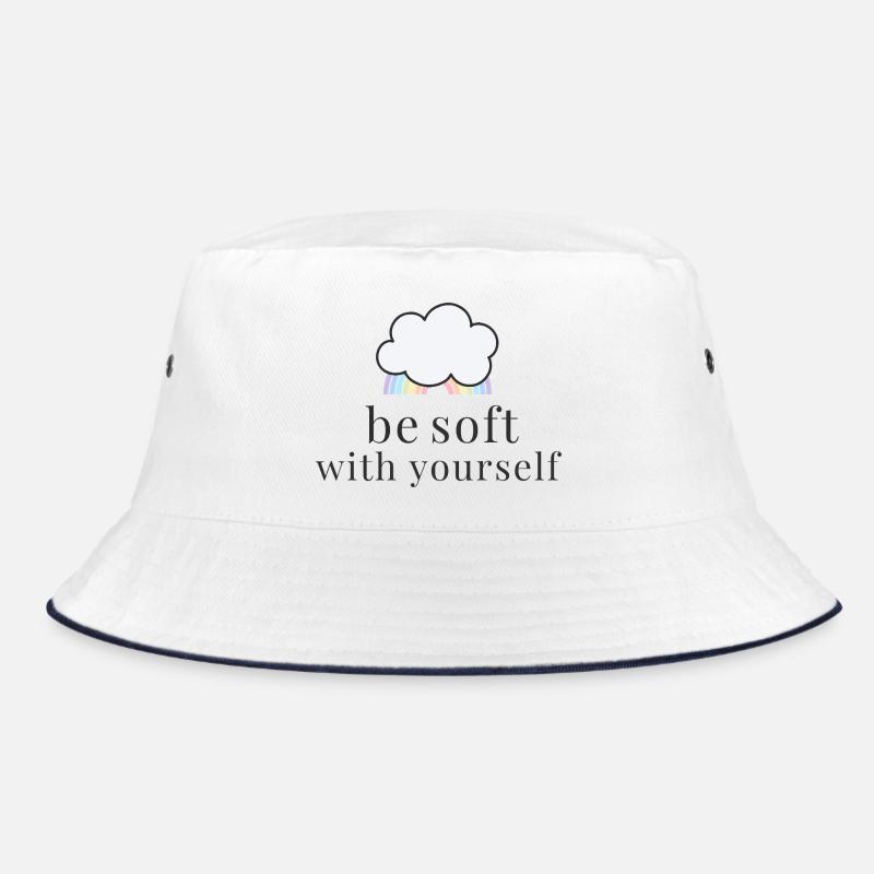 Be Soft With Yourself Wolke mit Pastell Regenbogen - Bucket Hat - Weiß/Navy