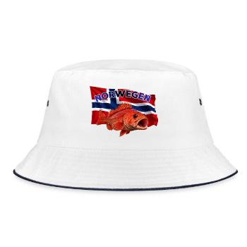 Rotbarschangeln Norwegen - Abenteuer Tiefsee - Bucket Hat - Weiß/Navy - Vorne