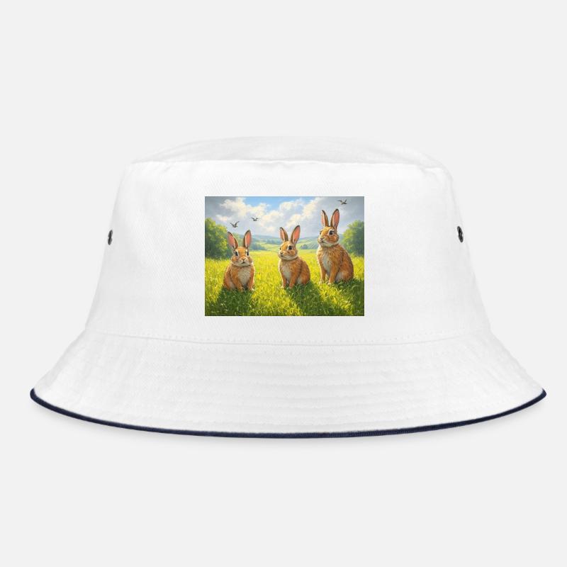 Trois lapins dans le champ de printemps - Bob - blanc/marine