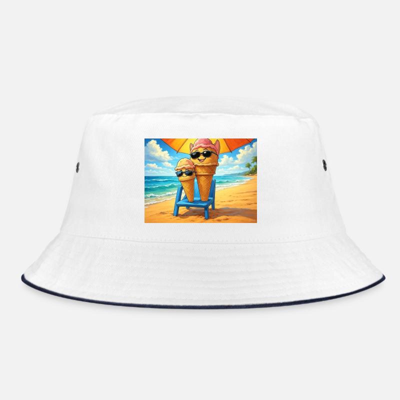 Eiscreme im Sommer - Bucket Hat - Weiß/Navy