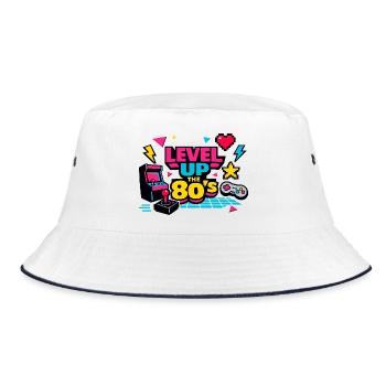 Level Up The 80s Retro Arcade - Bucket Hat - white/navy - Front