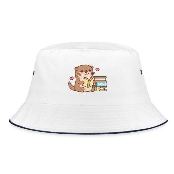 Süßer Flussotter liebt es, Bücher zu lesen - Bucket Hat - Weiß/Navy - Vorne