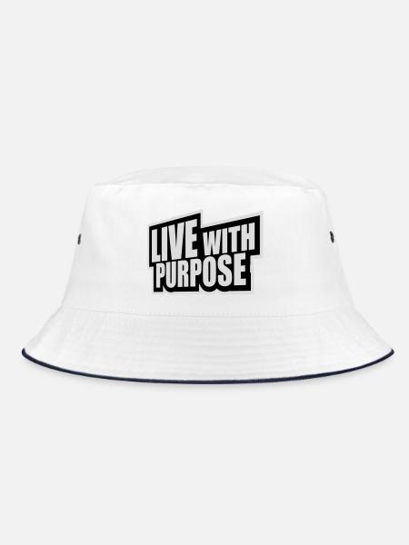 Live With Purpose Motivation Sinn Mindset Spruch - Bucket Hat - Weiß/Navy - Vorne