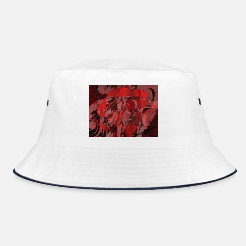 Red Marble Square Overlay - Bucket Hat - white/navy