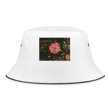 Rote Blüte im dunklen Kontrast - Bucket Hat - Weiß/Navy - Vorne