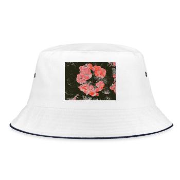 Korallenrote Blüten im Kontrast - Bucket Hat - Weiß/Navy - Vorne