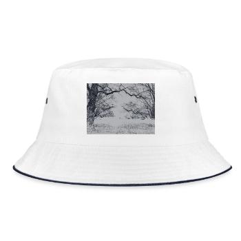Black and White Winter Scene Forest - Bucket Hat - white/navy - Front