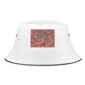 Coral Leaf Pink Gray Pattern - Bucket Hat - white/navy - Front
