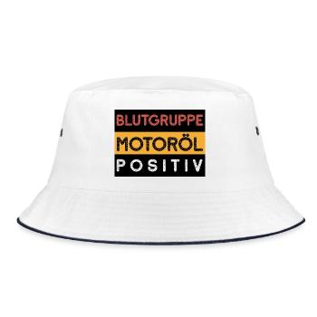 Meine Blutgruppe ist Motoröl Positiv Auto Sprüche - Bucket Hat - Weiß/Navy - Vorne