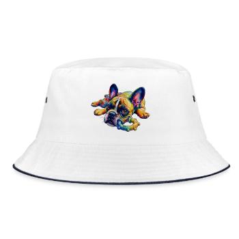 Frenchie: I just want to play - Bucket Hat - white/navy - Front