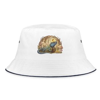 Lizard with ornament reading Tales - Bucket Hat - white/navy - Front