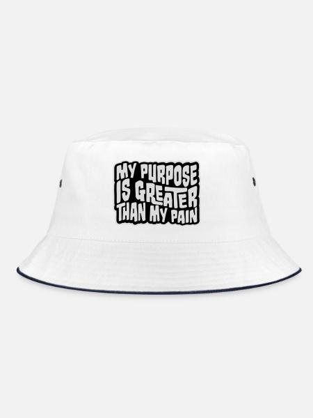 My Purpose Is Greater Than My Pain Meaning Quote Logo - Bucket Hat - white/navy - Front