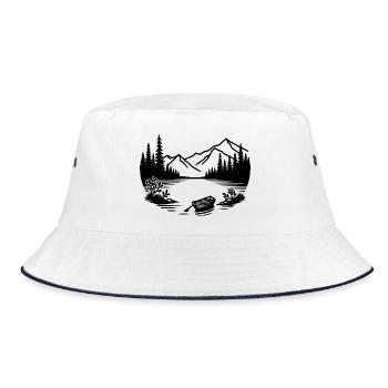 Minimalistischer Bergsee mit Ruderboot - Bucket Hat - Weiß/Navy - Vorne