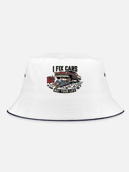 Ich repariere Autos, nicht dein Leben - Bucket Hat - Weiß/Navy