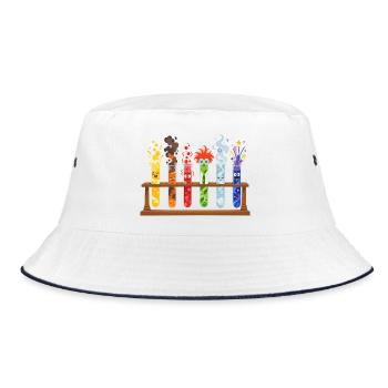 Bunte Reagenzgläser Comicstil - Bucket Hat - Weiß/Navy - Vorne