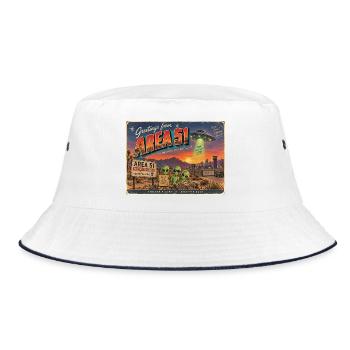 Grüße aus Area 51 – Retro-Alien-Postkarte - Bucket Hat - Weiß/Navy - Vorne