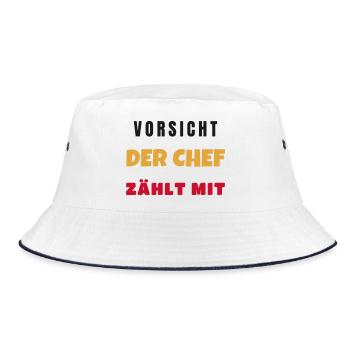 Vorsicht Der Chef Zählt Mit Lustiger Büro Spruch - Bucket Hat - Weiß/Navy - Vorne