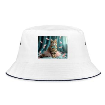 Pastellblaue Tutu-Katze - Bucket Hat - Weiß/Navy - Vorne