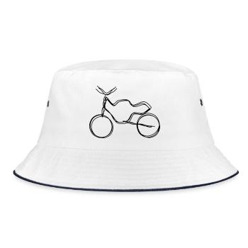 Motorrad handgezeichnet - Bucket Hat - Weiß/Navy - Vorne