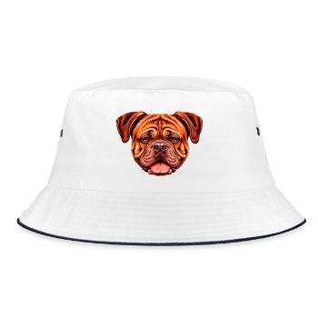 Vibrantes Bordeaux doggen-Gesicht Kunstprint - Bucket Hat - Weiß/Navy - Vorne