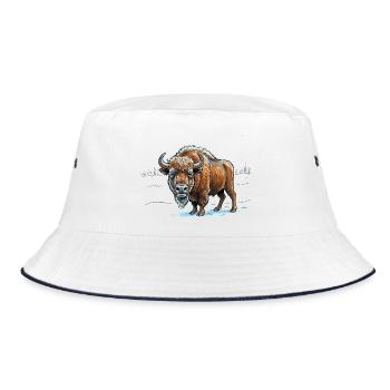 Wisent im Eisfeld - Bucket Hat - Weiß/Navy - Vorne