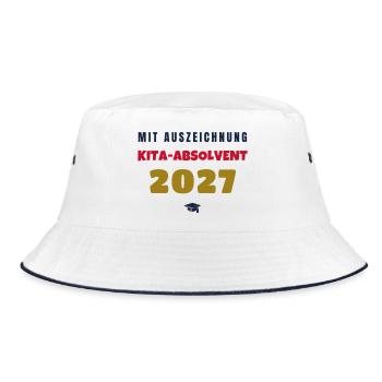 Kita Absolvent 2027 mit Auszeichnung Abschied - Bucket Hat - Weiß/Navy - Vorne
