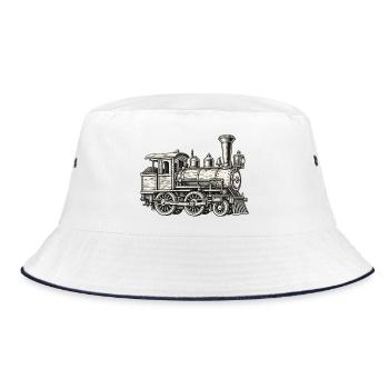 Dampflok Vintage Historische Eisenbahn - Bucket Hat - Weiß/Navy - Vorne