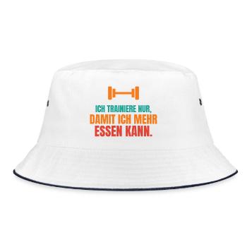 Ich trainiere nur, damit ich mehr essen kann - Bucket Hat - Weiß/Navy - Vorne