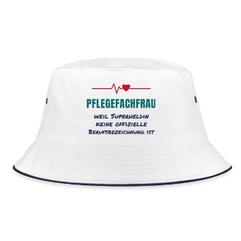 Pflegefachfrau – Superheldin Pflege Spruch - Bucket Hat - Weiß/Navy - Vorne
