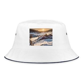 Sonnenaufgang in der Winterlandschaft - Bucket Hat - Weiß/Navy - Vorne