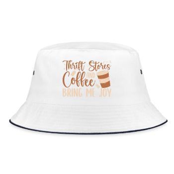 Thrift Shopper And Coffee Bring Me Joy Thrift - Bucket Hat - Weiß/Navy - Vorne